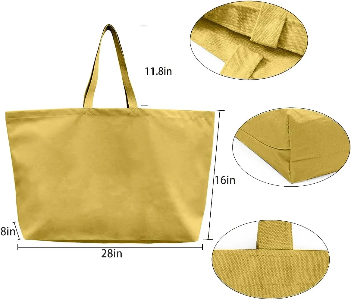Large Canvas Tote Bag-Extra Big Shopping Beach Totes Bags Reusable Largest Grocery Plain Solid Bag 28"x8"x16"