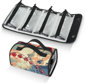 Large Capacity 4-in-1 Hanging Travel Toiletry Bag Storage Organizer With 4 Detachable Removable Zipper Clear Pouches Red Ferris Wheel
