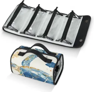 Large Capacity 4-in-1 Hanging Travel Toiletry Bag Storage Organizer With 4 Detachable Removable Zipper Clear Pouches Sea Turtles