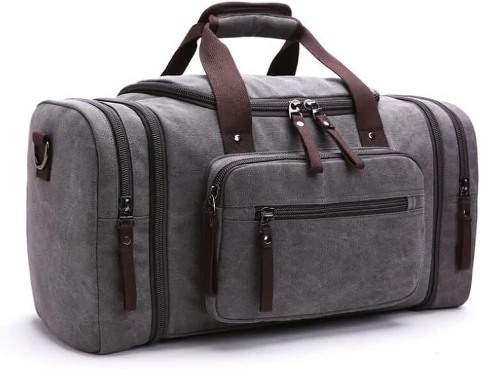 Large-capacity luggage bag fashion leisure travel bag trendy outdoor Messenger portable canvas travel bag(Black)