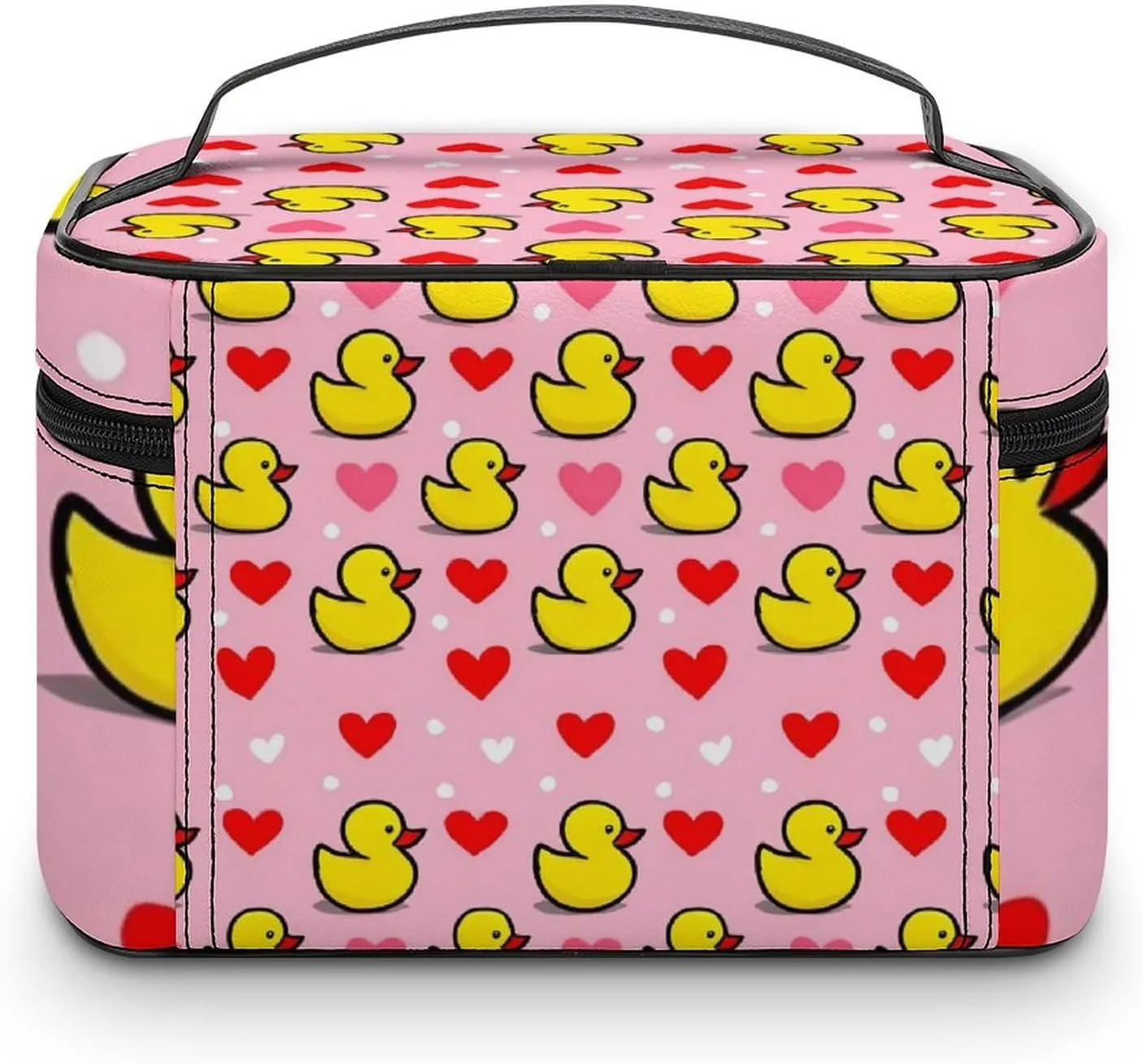 Large Capacity Makeup Bag for Women, Multifunctional Portable Cosmetic Case Pink Heart Polka Dots Yellow Rubber Ducks Toiletry Organizer Bag Travel Accessories