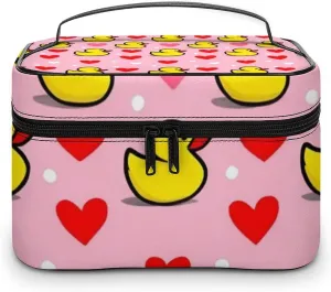 Large Capacity Makeup Bag for Women, Multifunctional Portable Cosmetic Case Pink Heart Polka Dots Yellow Rubber Ducks Toiletry Organizer Bag Travel Accessories
