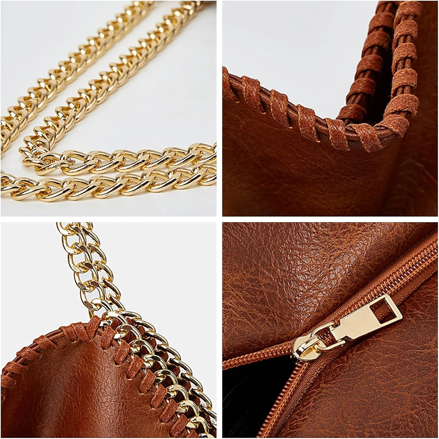 Large Shoulder Bag for Women, Leather Chain Tote Handbag, Designer Hobo Purse, Luxury Crossbody Bag