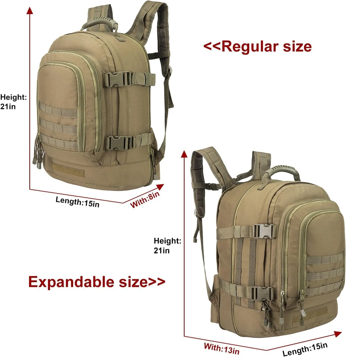 Large Tactical Expandable Backpack 39L-64L Military Bug Out Bag With Waist Strap