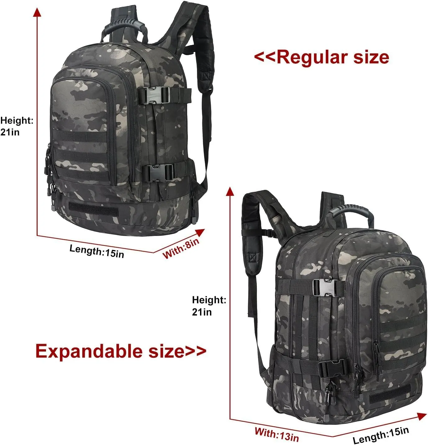 Large Tactical Expandable Backpack 39L-64L Military Bug Out Bag With Waist Strap