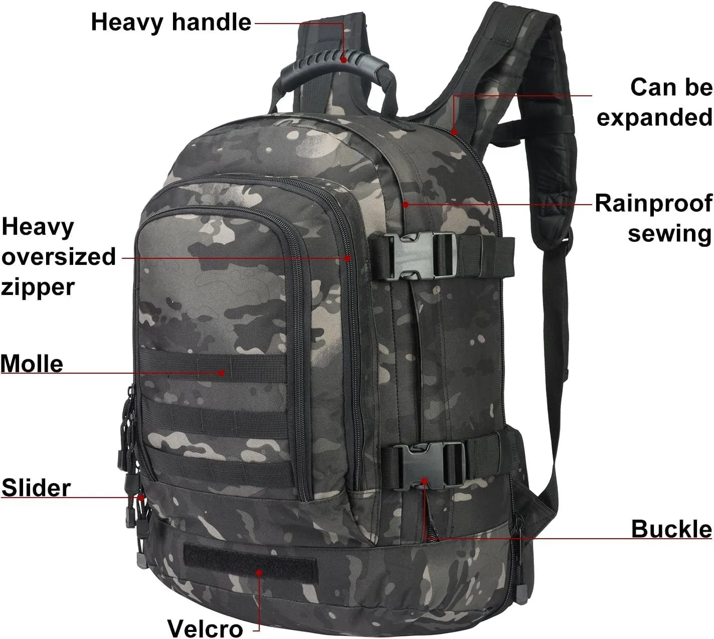 Large Tactical Expandable Backpack 39L-64L Military Bug Out Bag With Waist Strap
