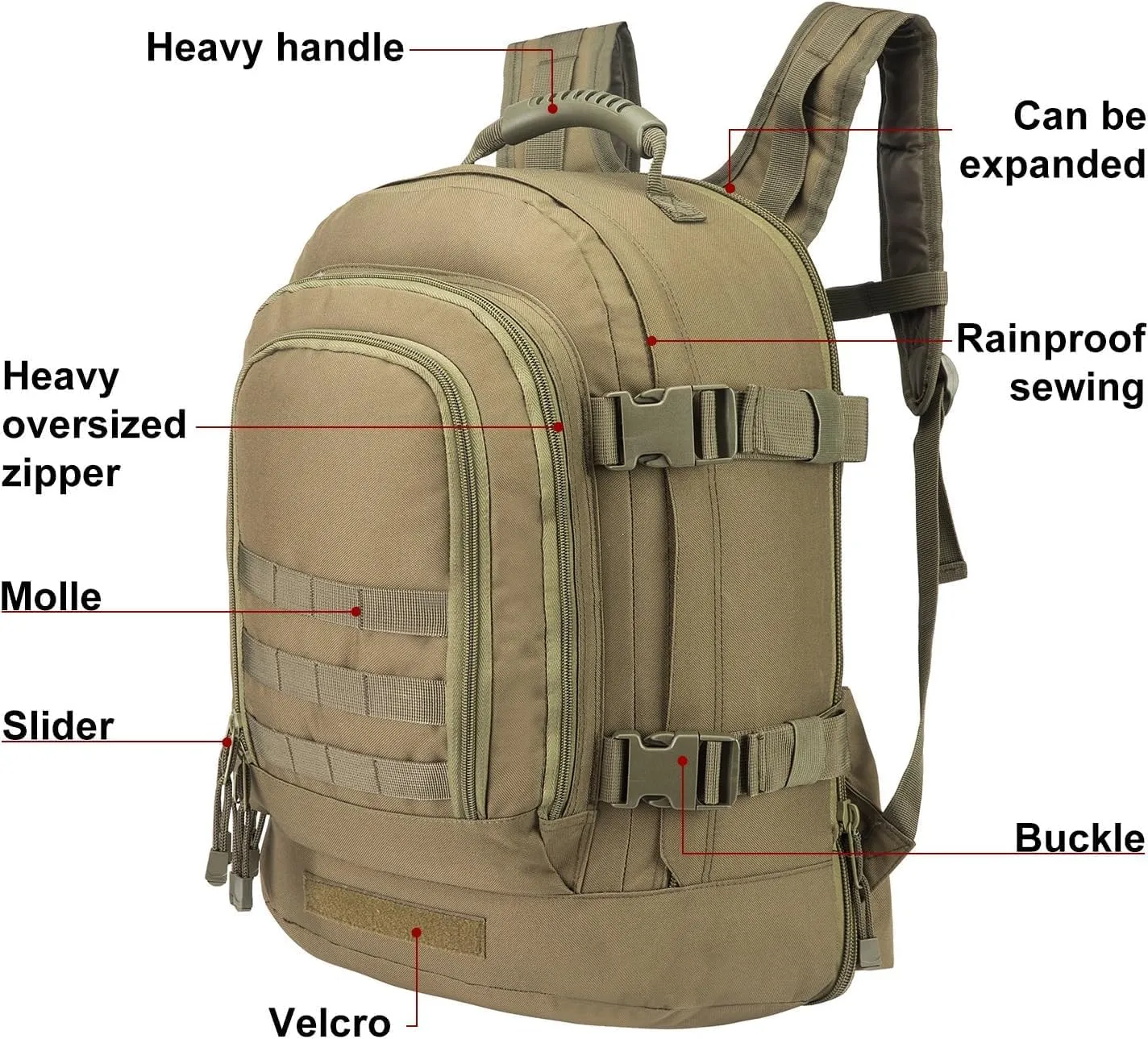 Large Tactical Expandable Backpack 39L-64L Military Bug Out Bag With Waist Strap