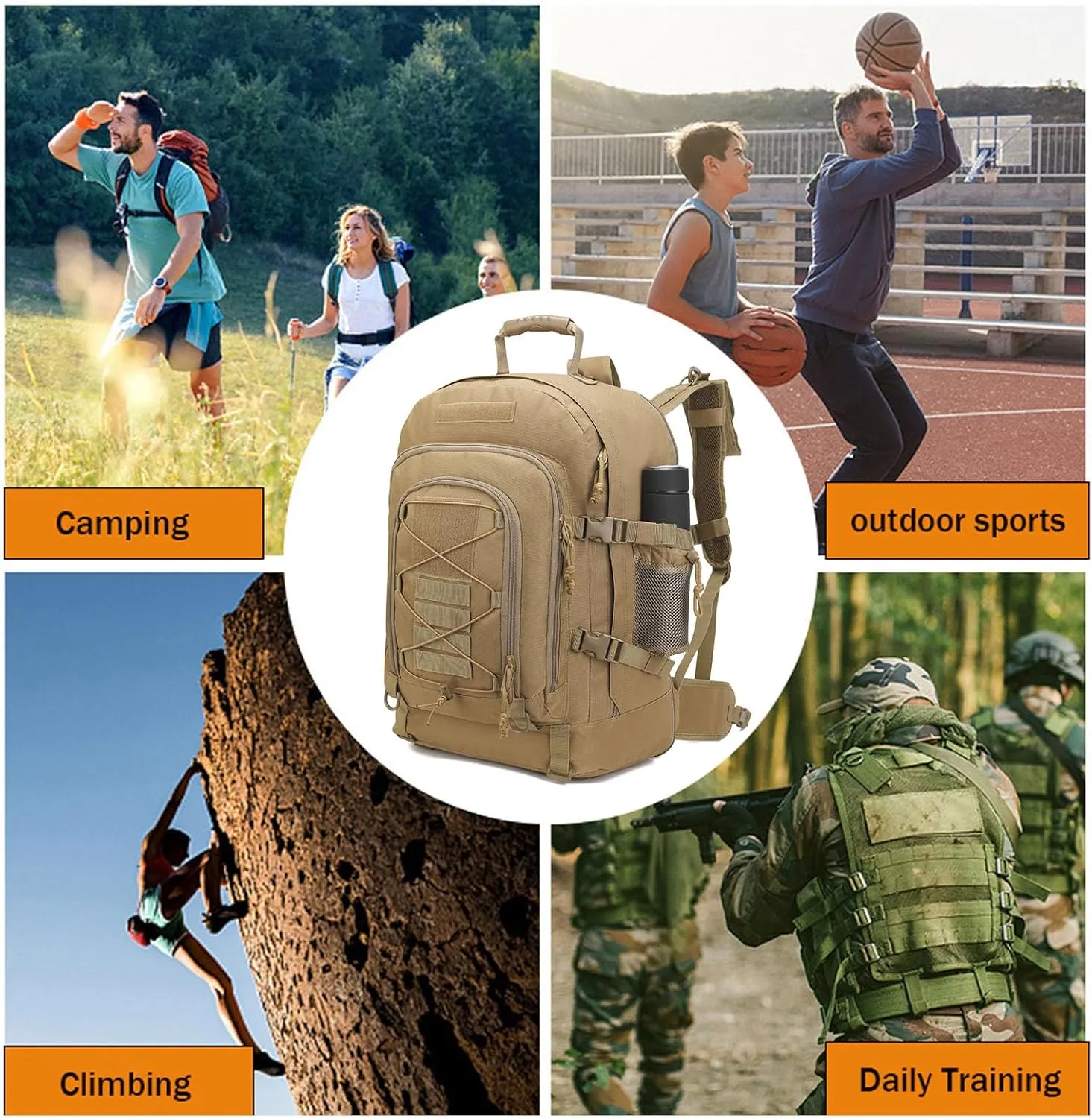 Large tactical military backpack Army Daypack - Assault Pack for Men Molle Backpacks Bug Out Bag 3 Day Pack (CP)