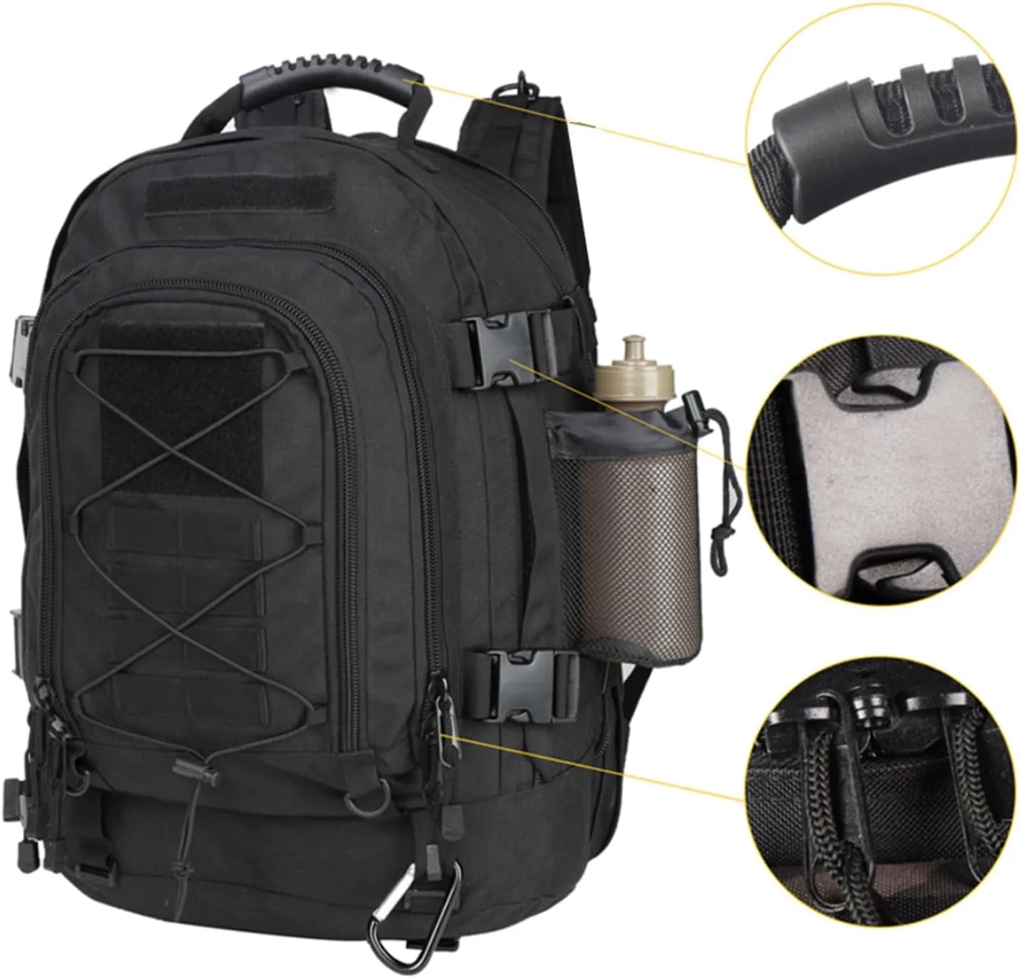 Large tactical military backpack Army Daypack Assault Pack for Men Molle Backpacks Bug Out Bag 3 Day Pack for Hiking Camping Travel Hunting (Black Camo)