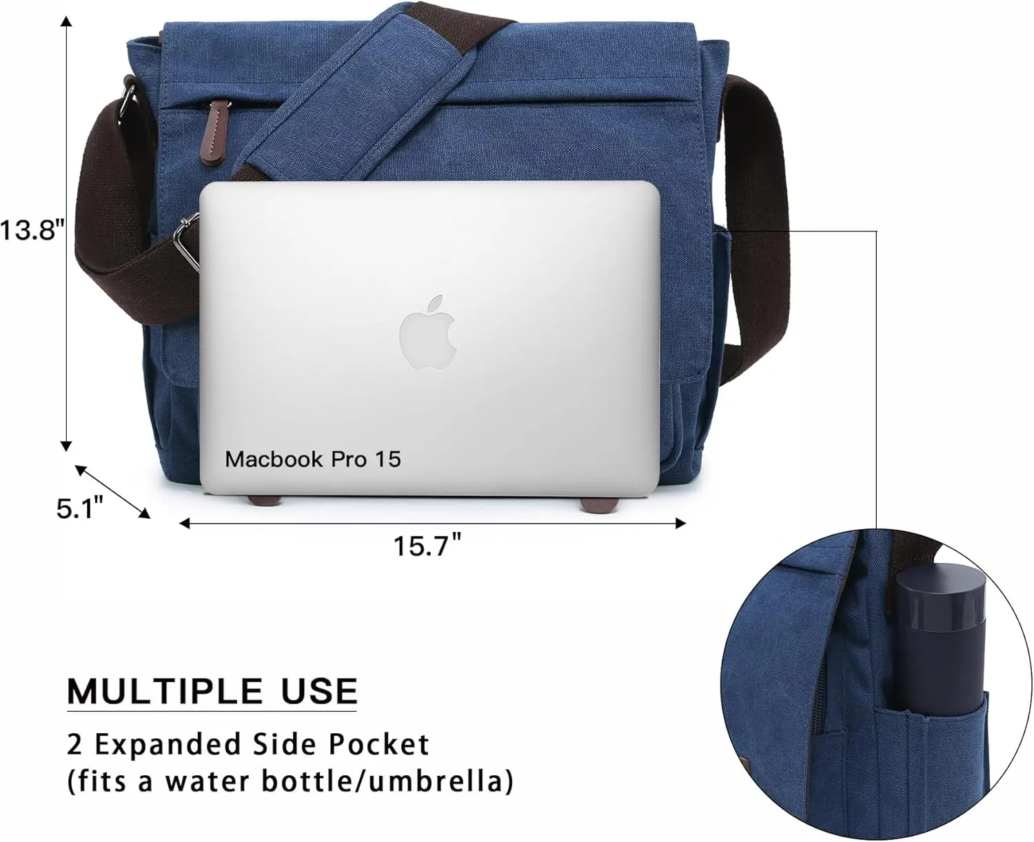Large Vintage Canvas Messenger Shoulder Bag Travel Crossbody Purse Briefcase Business Bag for 15inch Laptop