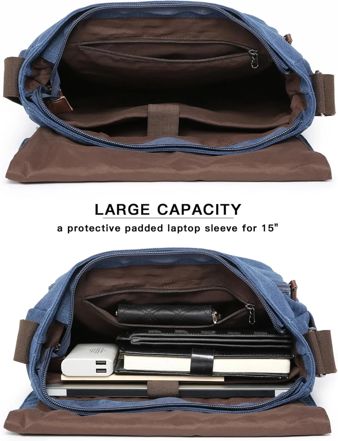 Large Vintage Canvas Messenger Shoulder Bag Travel Crossbody Purse Briefcase Business Bag for 15inch Laptop