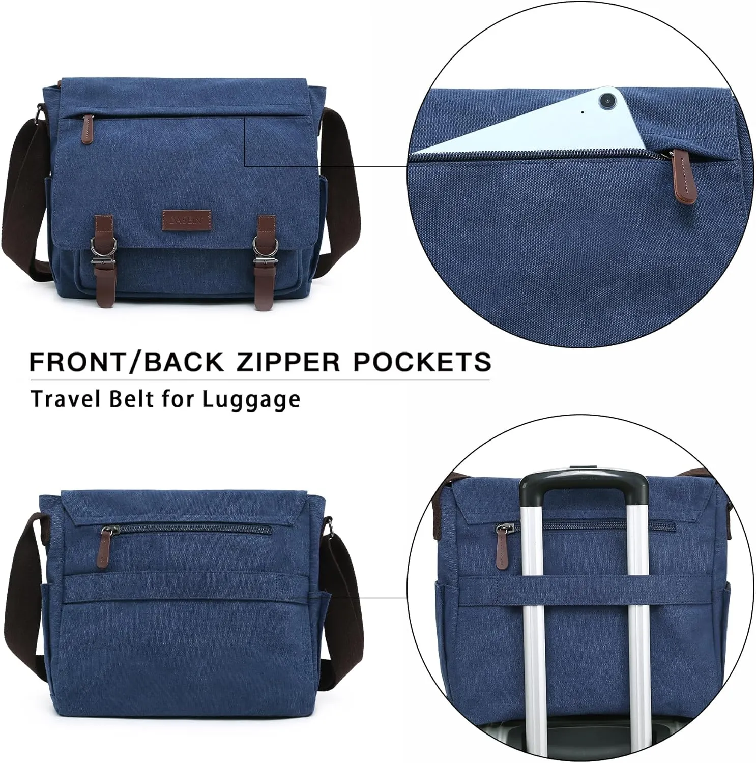 Large Vintage Canvas Messenger Shoulder Bag Travel Crossbody Purse Briefcase Business Bag for 15inch Laptop