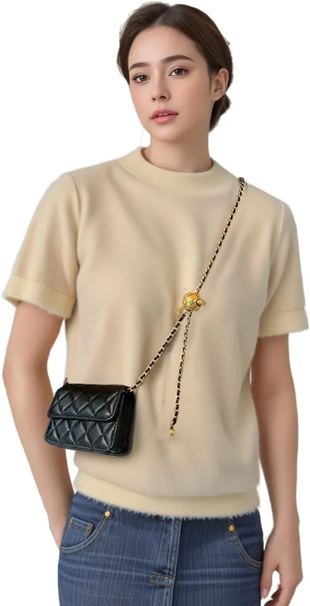Larswon Chain Belt Bag for Women, Synthetic Leather Belt Purse Chain Purse Mini Belt Bag Goth Fanny Pack