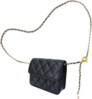 Larswon Chain Belt Bag for Women, Synthetic Leather Belt Purse Chain Purse Mini Belt Bag Goth Fanny Pack