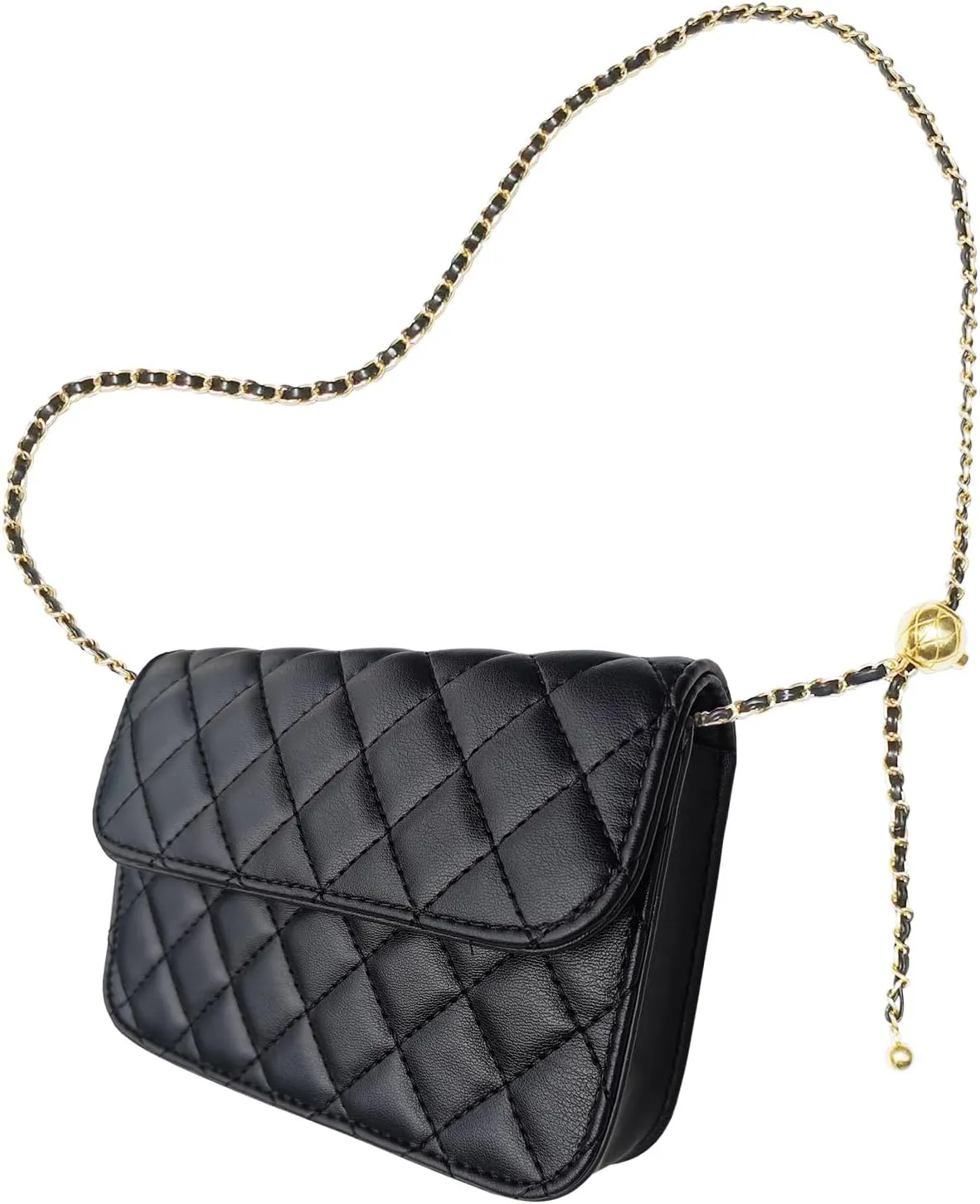 Larswon Chain Belt Bag for Women, Synthetic Leather Belt Purse Chain Purse Mini Belt Bag Goth Fanny Pack