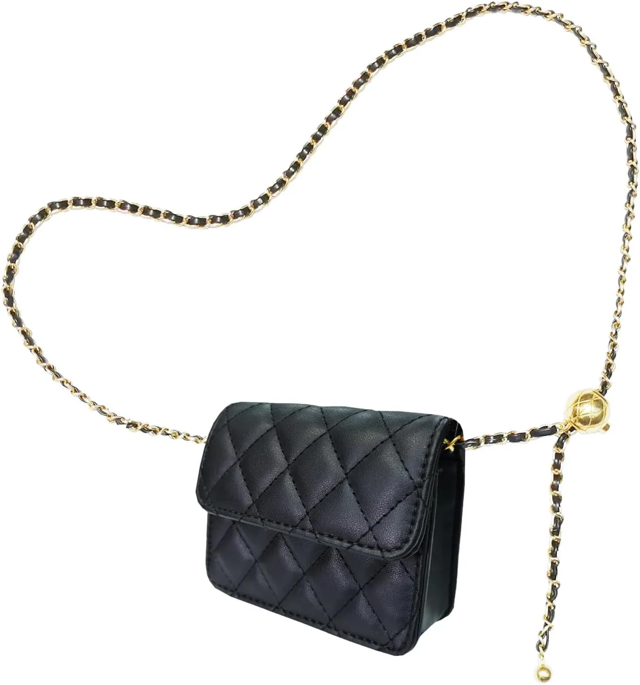 Larswon Chain Belt Bag for Women, Synthetic Leather Belt Purse Chain Purse Mini Belt Bag Goth Fanny Pack