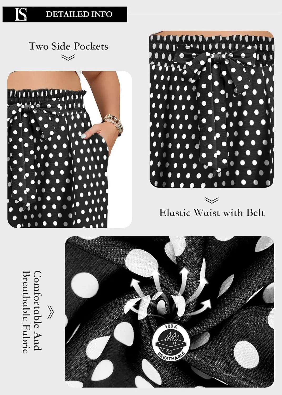 Lastshe Women's Plus Size Pants Wide Leg Work Casual Palazzo Pants Elastic High Waisted Dressy Trousers with Pockets