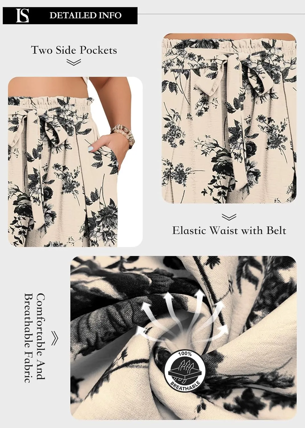 Lastshe Women's Plus Size Pants Wide Leg Work Casual Palazzo Pants Elastic High Waisted Dressy Trousers with Pockets