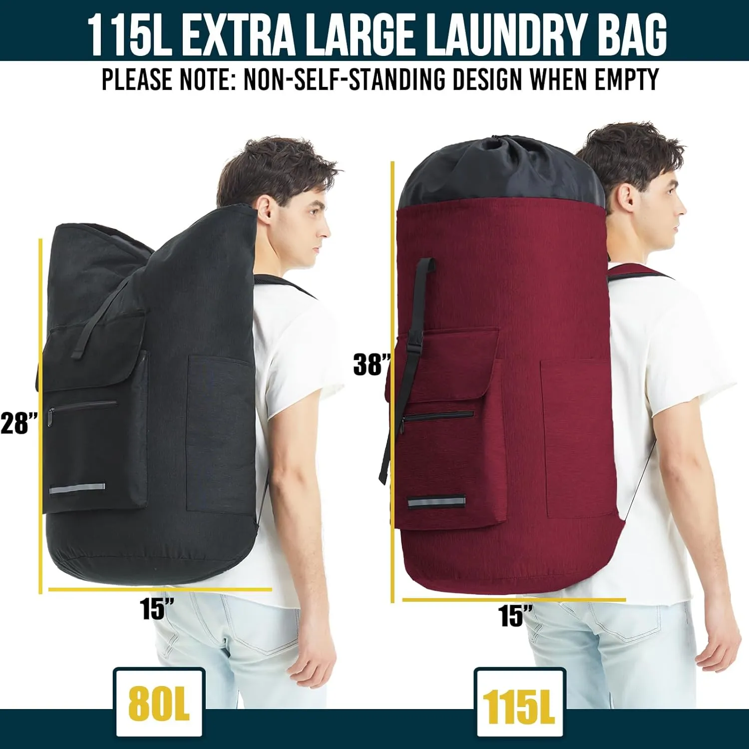 Laundry Bag With 4 Pockets，Laundry Bag With Shoulder Straps，Sturdy Laundry Backpack Heavy Duty，Large Clothes Hamper Bags 115L，College Laundry Backpack For Dorm Room，Travel Laundry Bags XXL