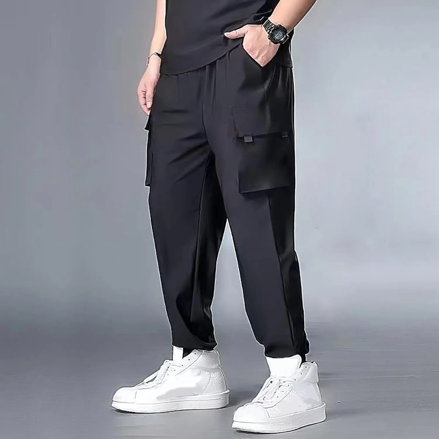 LCMTWX Mens Joggers Summer Cool Thin Loose Cool Jogging Pants with Water Absorption Quick Drying Straight Leg Joggers