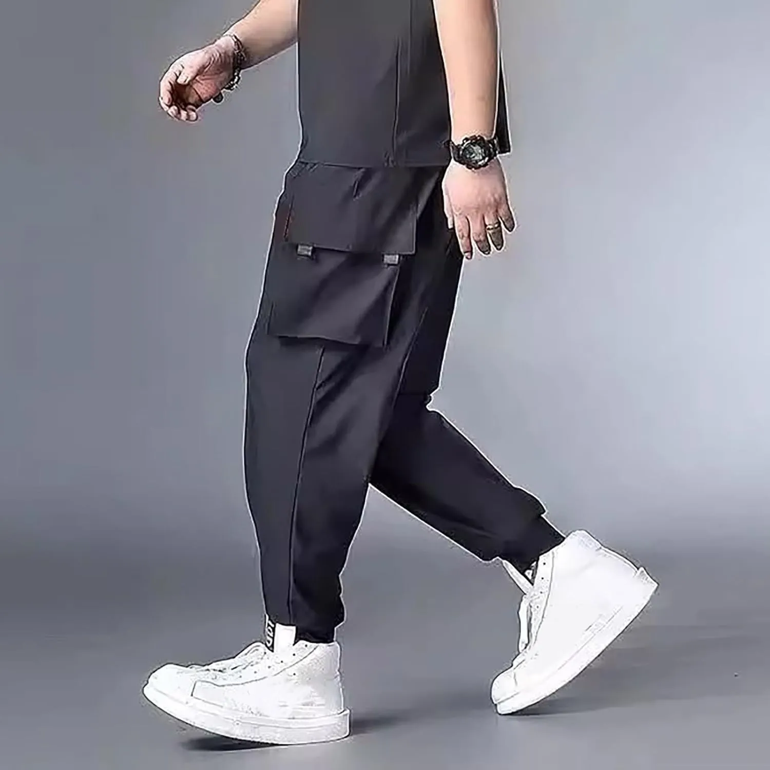 LCMTWX Mens Joggers Summer Cool Thin Loose Cool Jogging Pants with Water Absorption Quick Drying Straight Leg Joggers