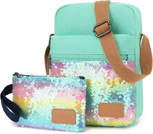 Leaper Girls Crossbody Purses for Kids 2 PCS Cross Body Bag Women Messenger Bag Girls Canvas Bag Cross Body Purse Set