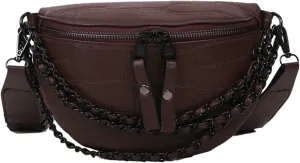 Leather Fanny Pack Bag for Women, Chain Belt Bag Chest Purse Fashionable Crossbody Waist Bags Handbag for Everyday Use Trip Walking Hiking
