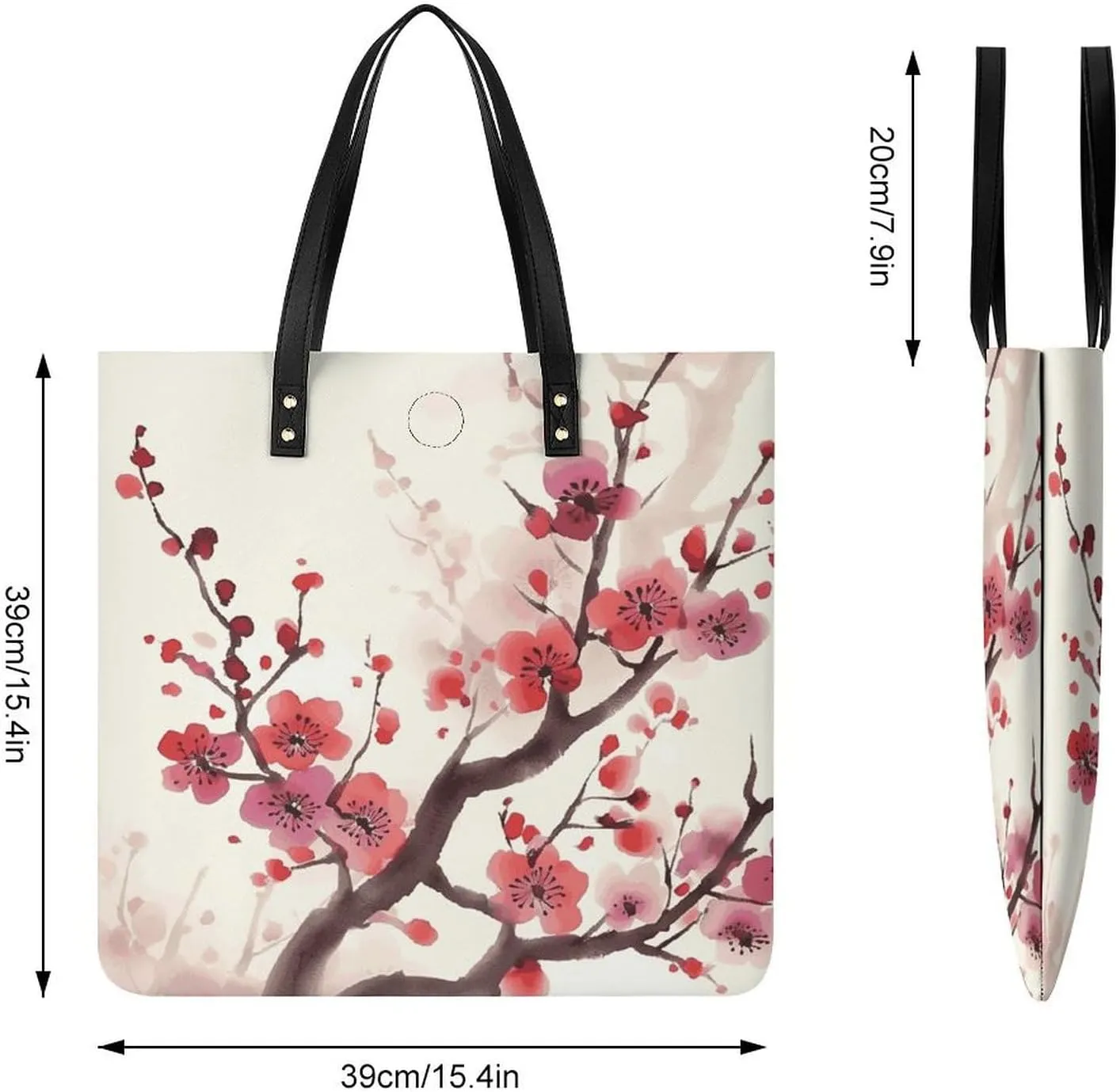Leather Handbag for Women Tote Bag with Magnetic Buckle Japanese Spring Plum Floral Crossbody Bag Shoulder Bags