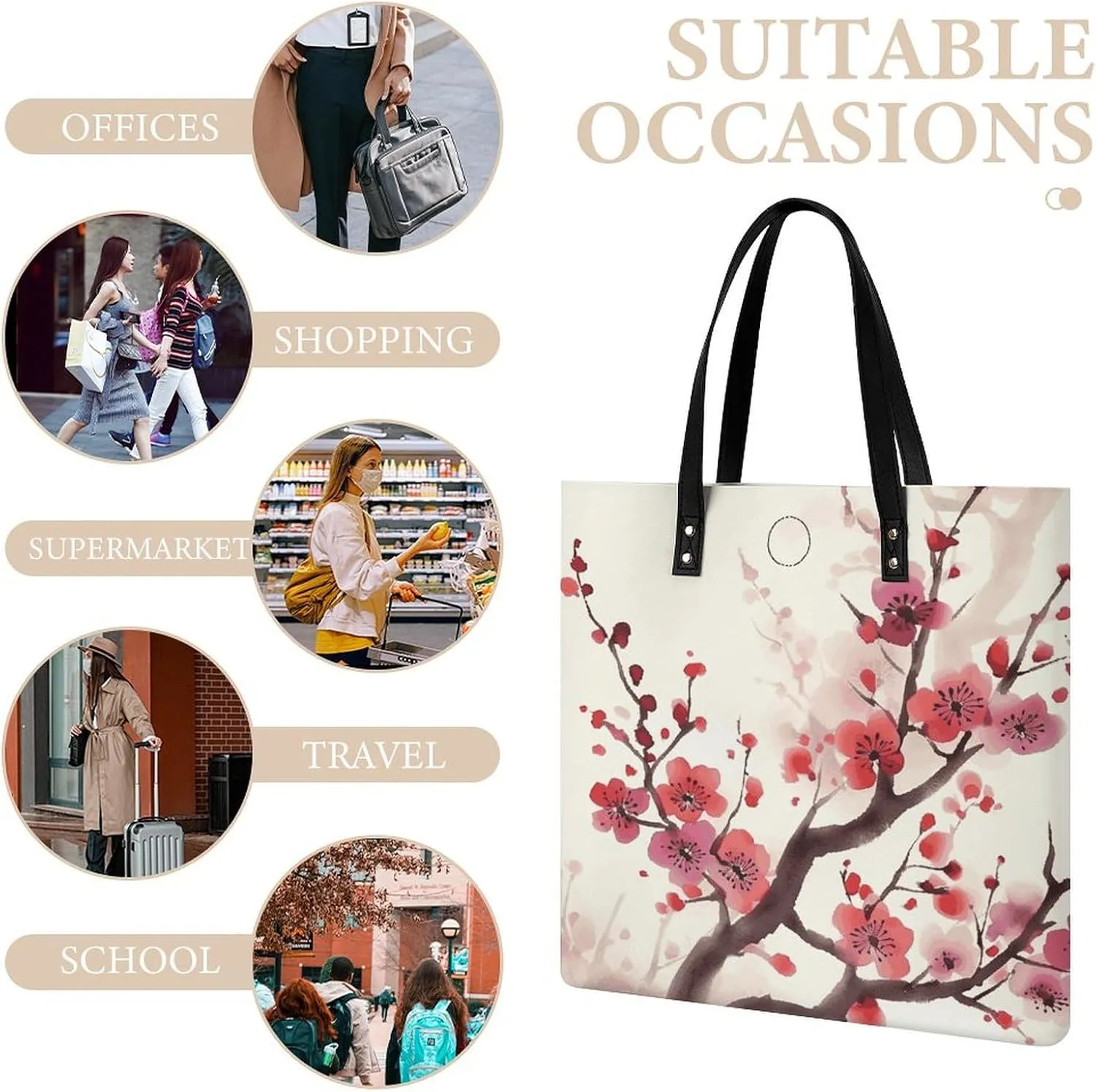 Leather Handbag for Women Tote Bag with Magnetic Buckle Japanese Spring Plum Floral Crossbody Bag Shoulder Bags