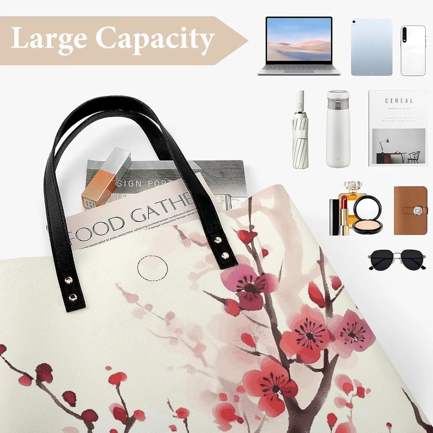Leather Handbag for Women Tote Bag with Magnetic Buckle Japanese Spring Plum Floral Crossbody Bag Shoulder Bags