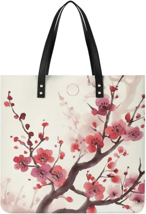 Leather Handbag for Women Tote Bag with Magnetic Buckle Japanese Spring Plum Floral Crossbody Bag Shoulder Bags