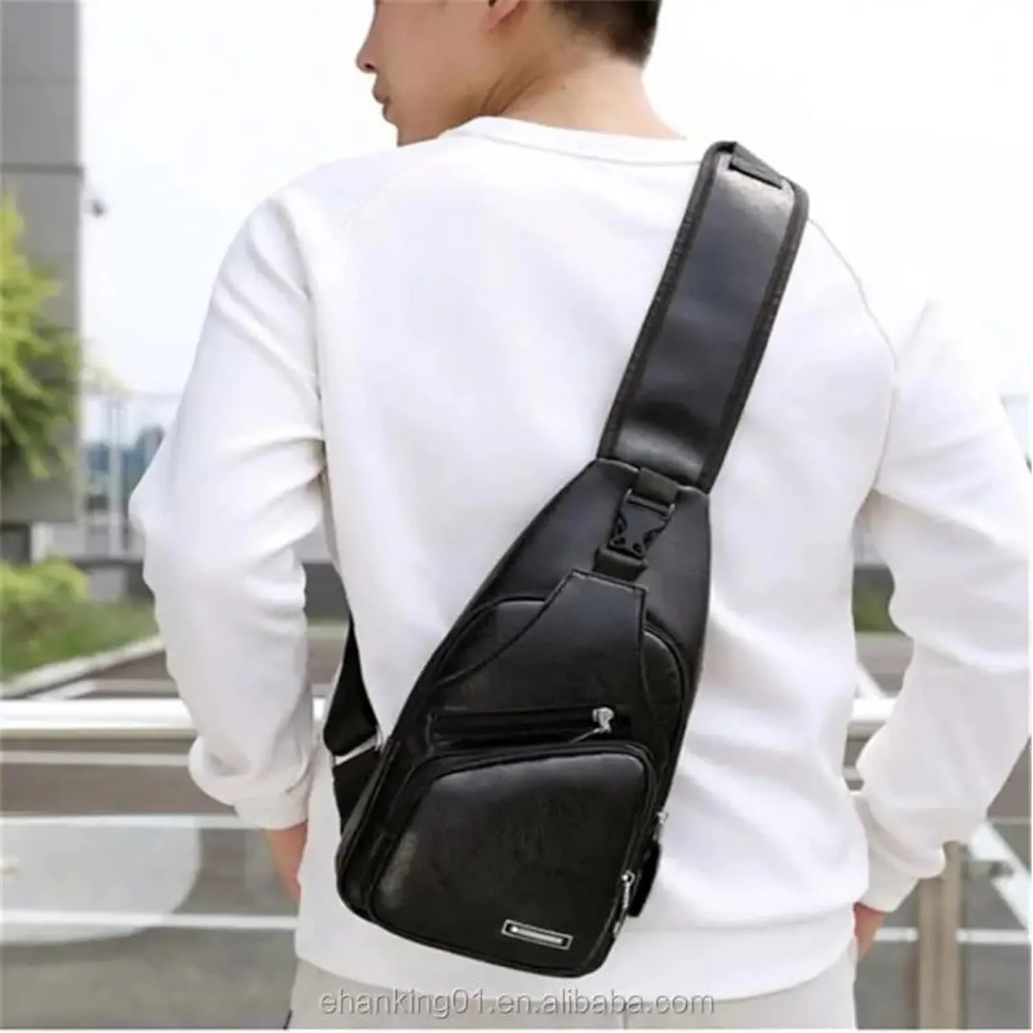 Leather sling bag for men, small crossbody cycling bag, waterproof travel chest bag, sling bag Party favor
