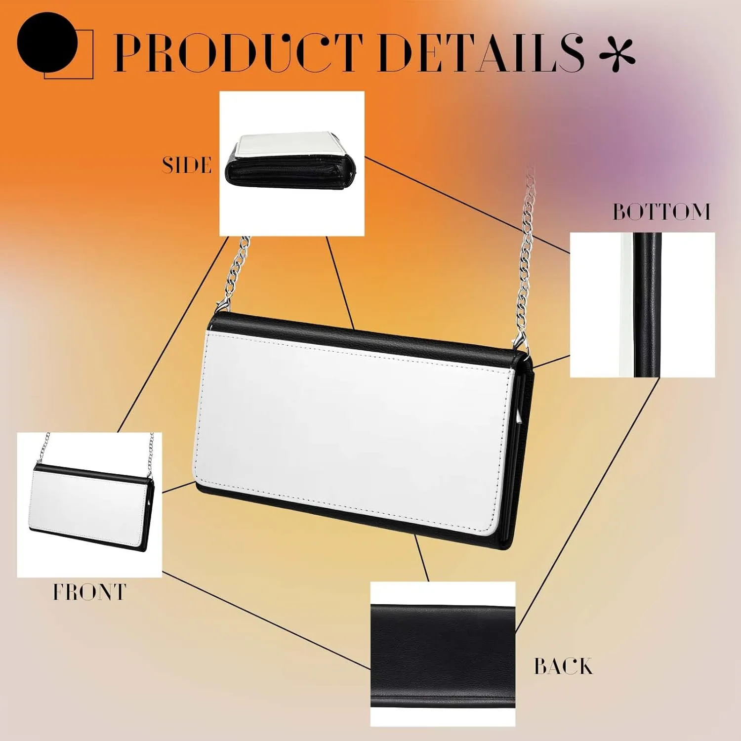 LEIFIDE Sublimation Blank Wallet for Women Heat Transfer DIY Pattern White 5 Mezzanine Purse Makeup Bag with Chain