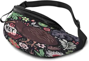 Leisure Sports Crossbody Fanny Pack Waist Bag For Women Men Cute Kiwi Bird Surrounded Plants Flowers Colorful Garden Wallets Belt Bag With Earphone Jack Zipper Bag Phone Bag For Outdoor