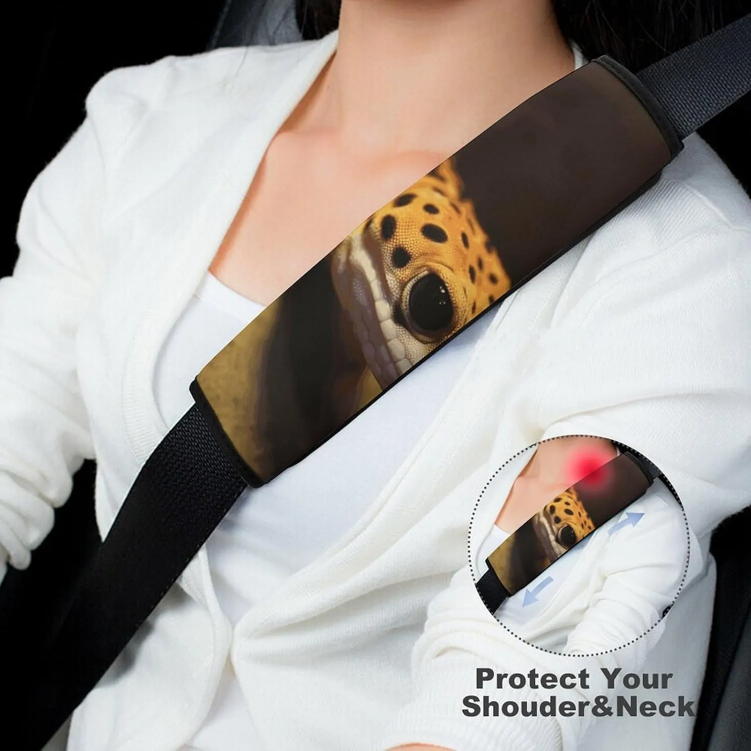 Leopard Little Gecko Auto Seat Belt Cover 2PCS Universal Car Seat Belt Shoulder Protector Pad, Protect Your Shoulders and Neck for Car Seat Belt, Shoulder Bag, Backpack