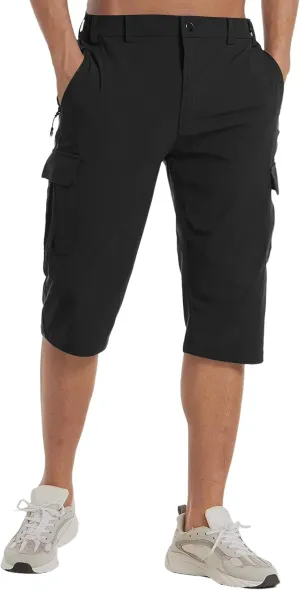 Lexiart Mens Hiking Cargo Shorts Quick Dry Lightweight Work Golf Capri Pants with 5 Zipper Pockets