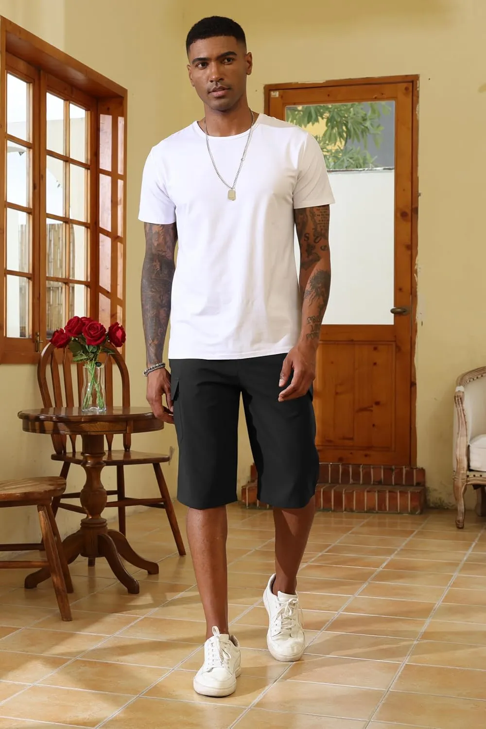 Lexiart Mens Hiking Cargo Shorts Quick Dry Lightweight Work Golf Capri Pants with 5 Zipper Pockets