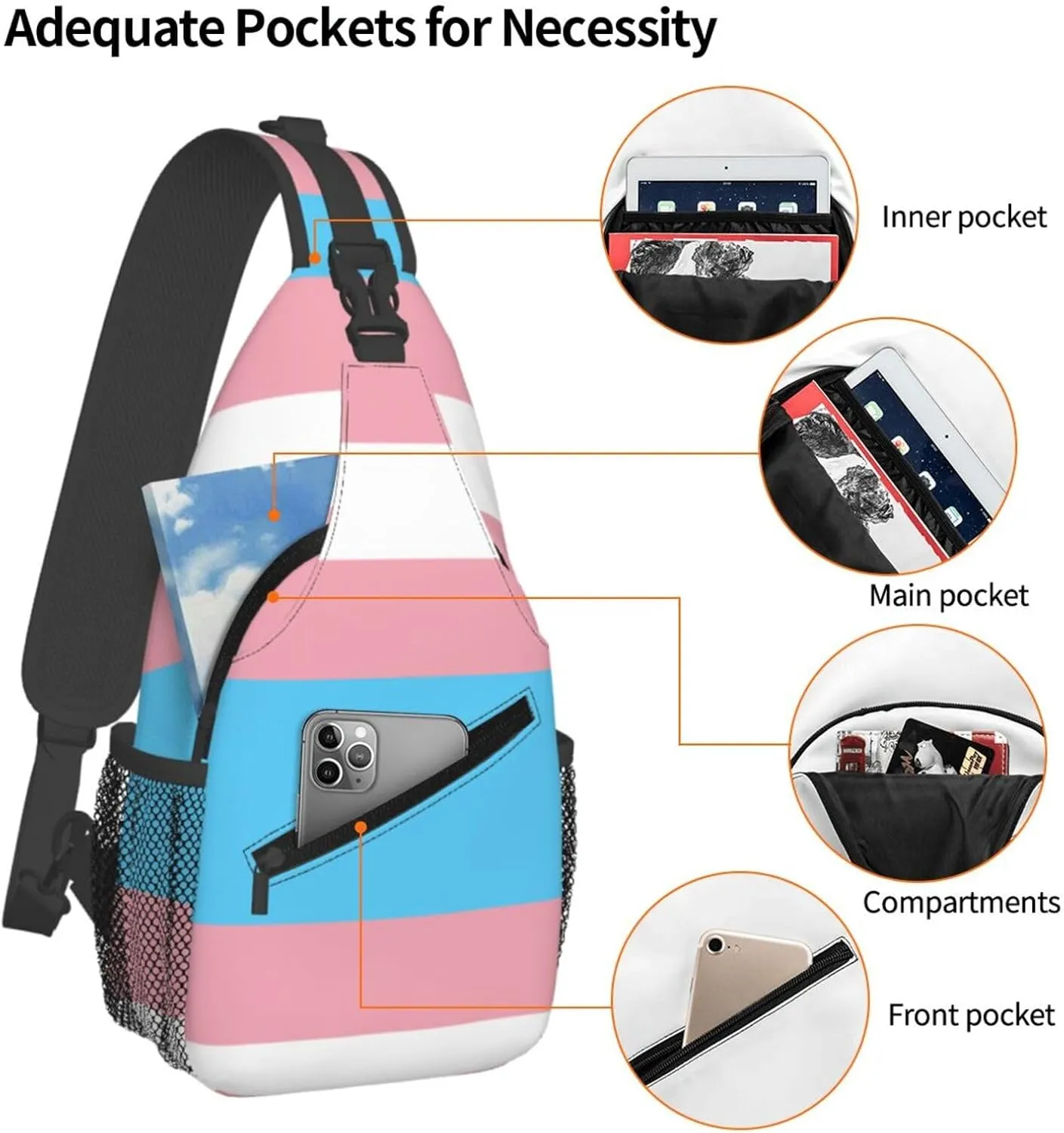 LGBT Rainbow Sling Bag Casual Chest Bags Adjustable Crossbody Bag Shoulder Backpack For Travel Hiking