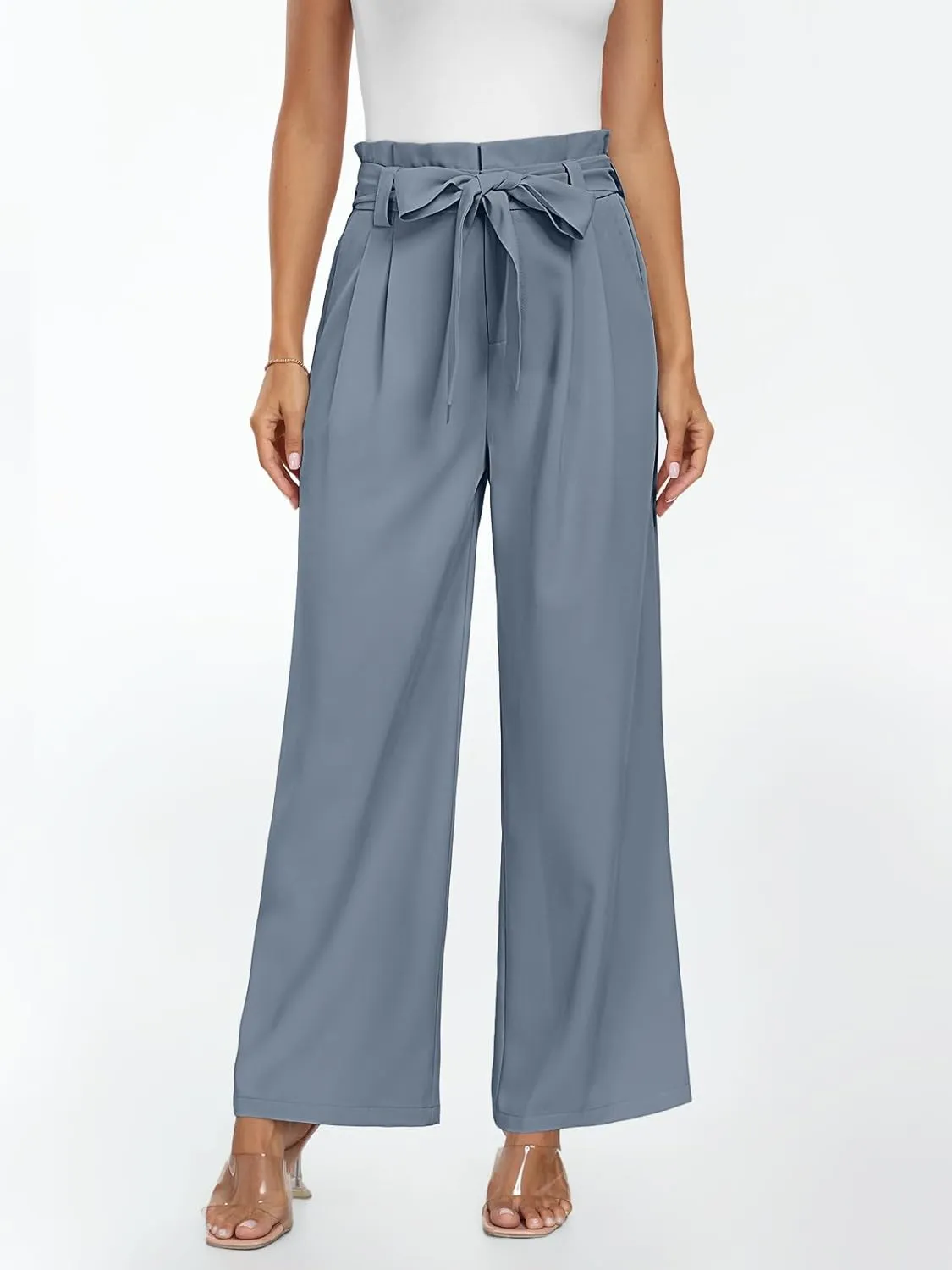 LILLUSORY Wide Leg Dress Pants Women's Paperbag High Waisted Business Casual Trousers with Removable Belt