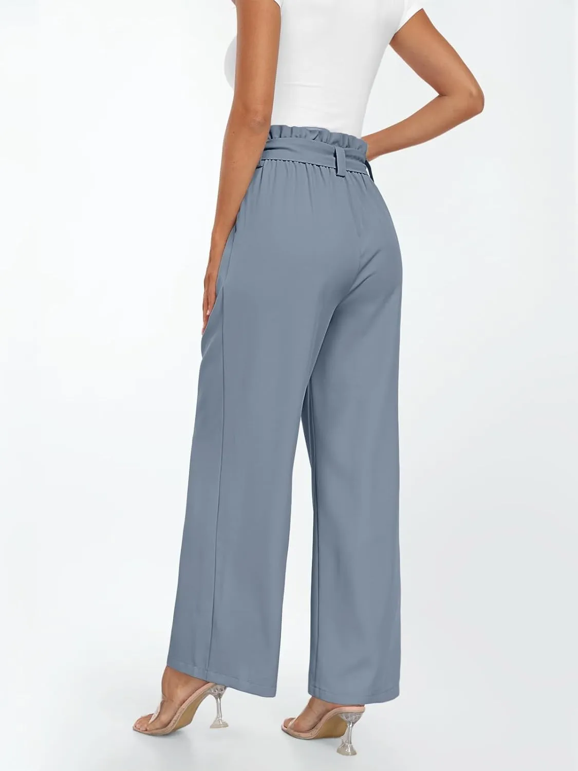 LILLUSORY Wide Leg Dress Pants Women's Paperbag High Waisted Business Casual Trousers with Removable Belt