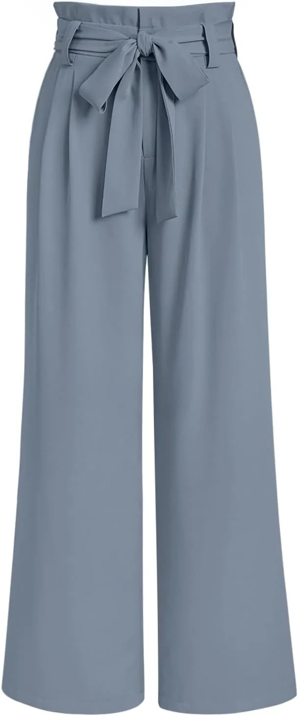 LILLUSORY Wide Leg Dress Pants Women's Paperbag High Waisted Business Casual Trousers with Removable Belt
