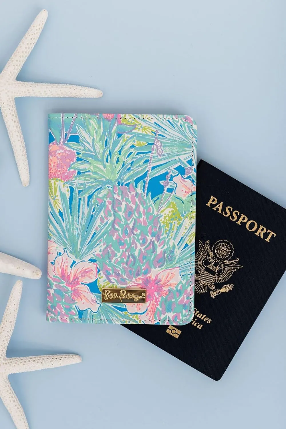 Lilly Pulitzer Vegan Leather Passport Holder, Cute Passport Cover, Travel Wallet with Credit Card Slots, Swizzle In