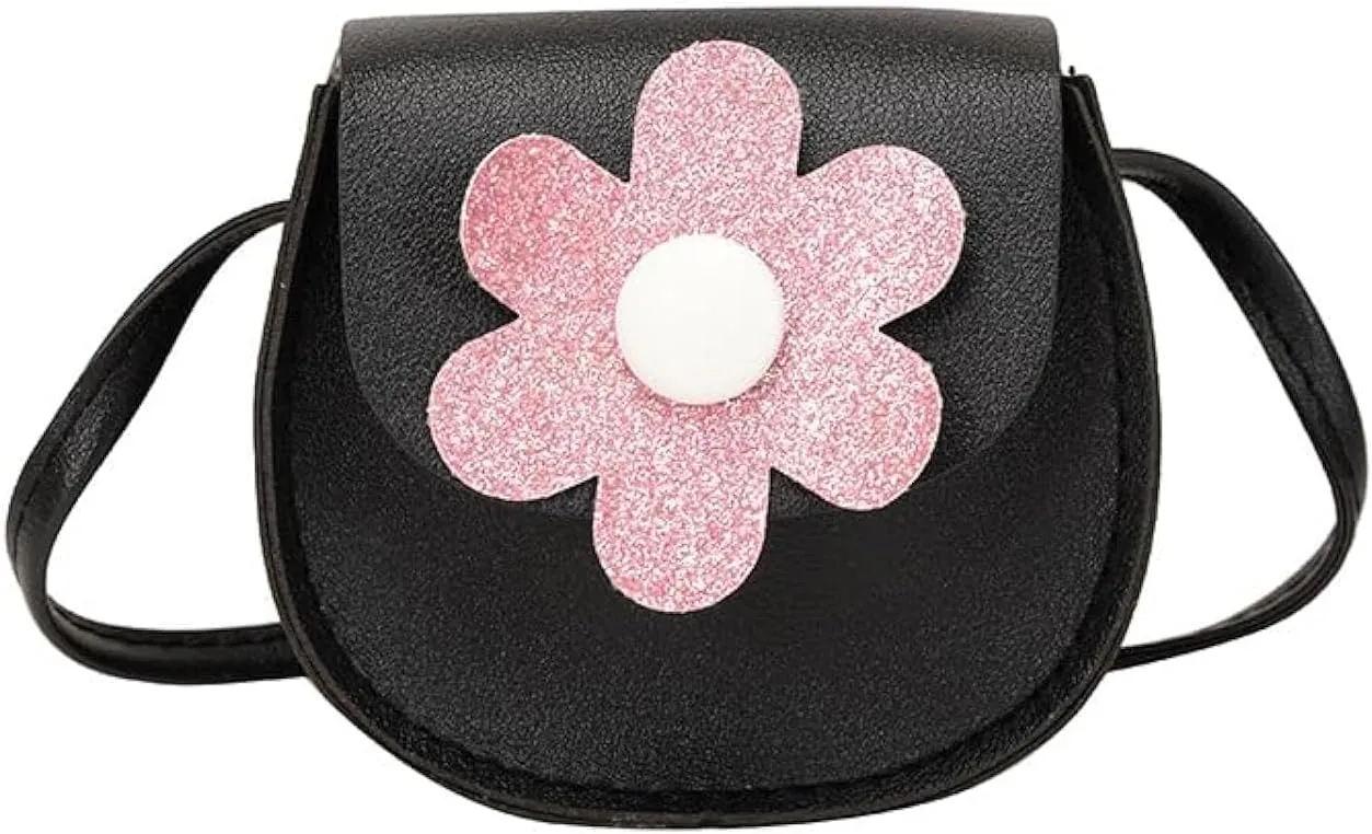 Little Crossbody Bag Purse Mini Single-Shoulder Bag Handbag Pouch Coin Purse for Women Girls Toddler,Black Flower Purse