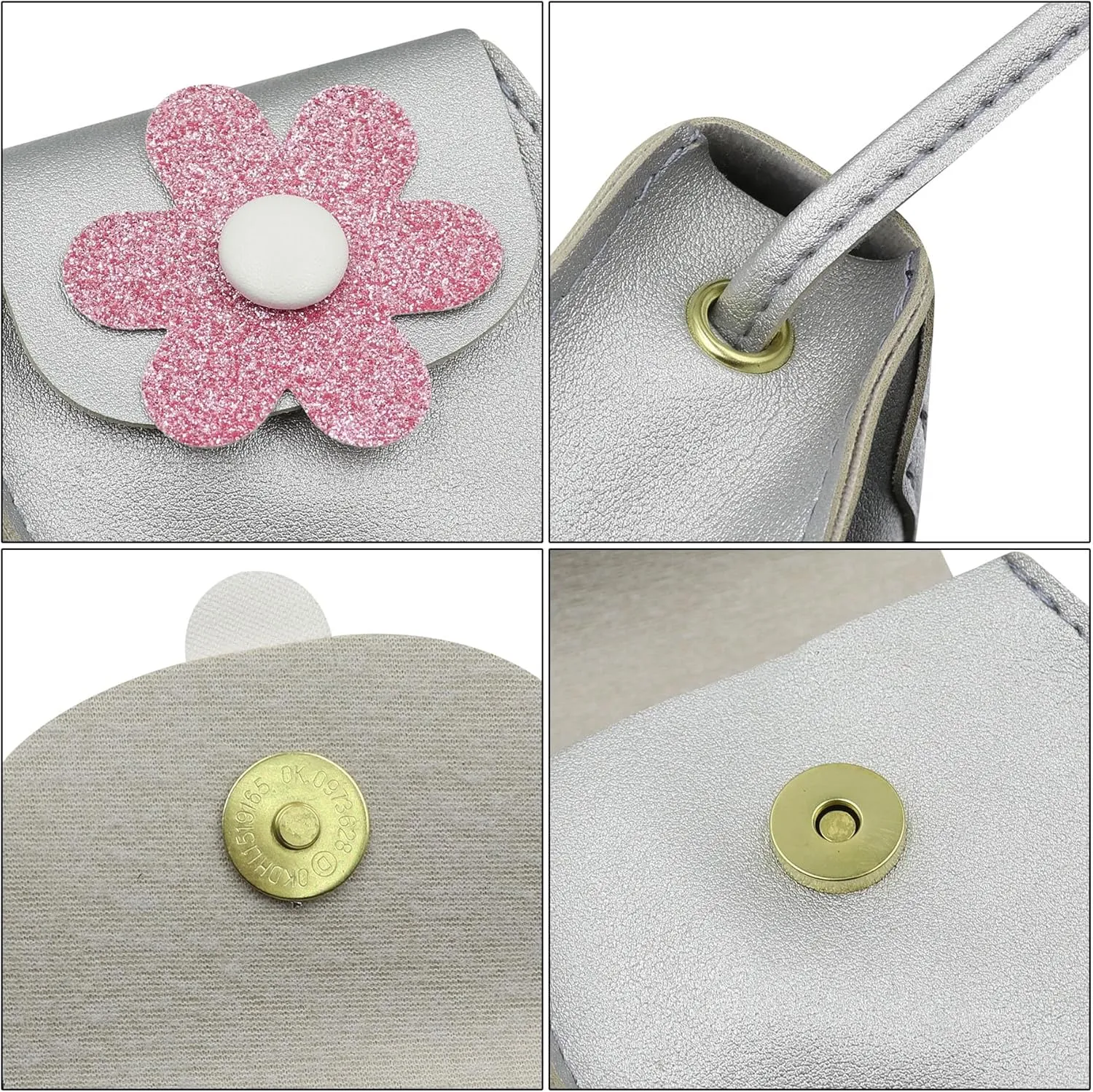 Little Crossbody Bag Purse Mini Single-Shoulder Bag Handbag Pouch Coin Purse for Women Girls Toddler,Silver Flower Purse
