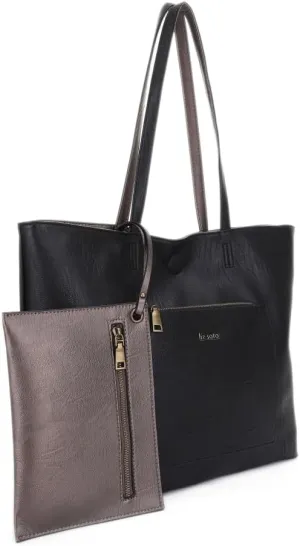 Liz Soto Julie Reversible Tote Bag for Women - Large Work Tote Bags for Women in Vegan Leather and Detachable Zippered Pouch