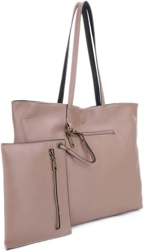 Liz Soto Julie Reversible Tote Bag for Women - Large Work Tote Bags for Women in Vegan Leather and Detachable Zippered Pouch
