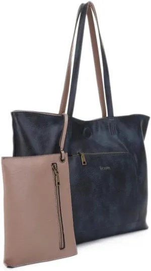 Liz Soto Julie Reversible Tote Bag for Women - Large Work Tote Bags for Women in Vegan Leather and Detachable Zippered Pouch