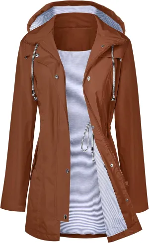 LOMON Raincoat Women Waterproof Long Hooded Trench Coats Lined Windbreaker Travel Jacket S-XXL