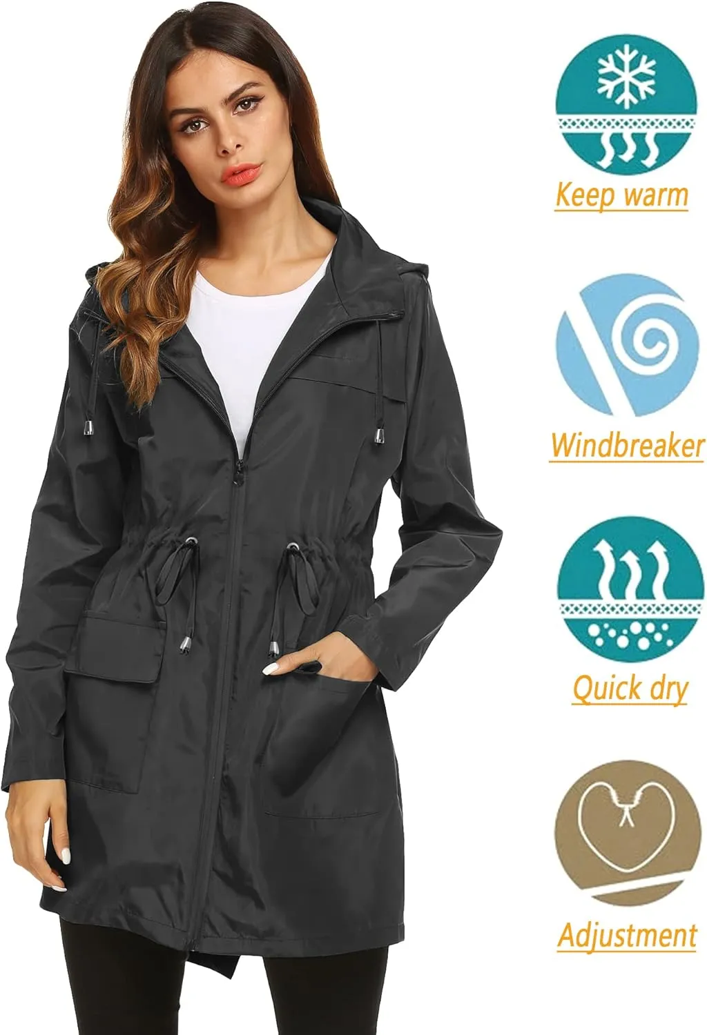Lomon Women Waterproof Lightweight Rain Jacket Active Outdoor Hooded Raincoat