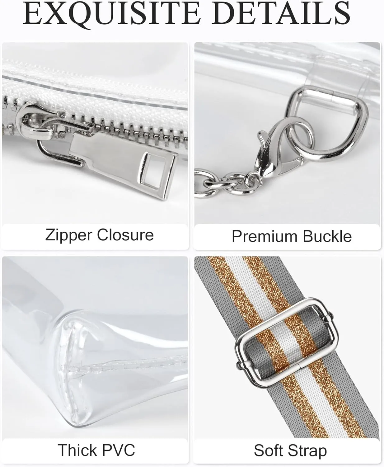Lorbro Clear Purse for Women Stadium Approved, Clear Crossbody Bag with Zipper Closure, Transparent Purse for Concert Sports